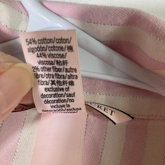 Womens Victoria's Secret Long Sleeve Button Top Pink White Silver Stripe S - Picture 7 of 8